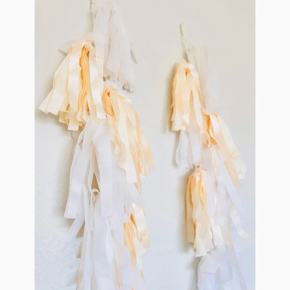 48” Set of 3 Elegant Pink & White Tassel Garland Streamers for Party, Wedding